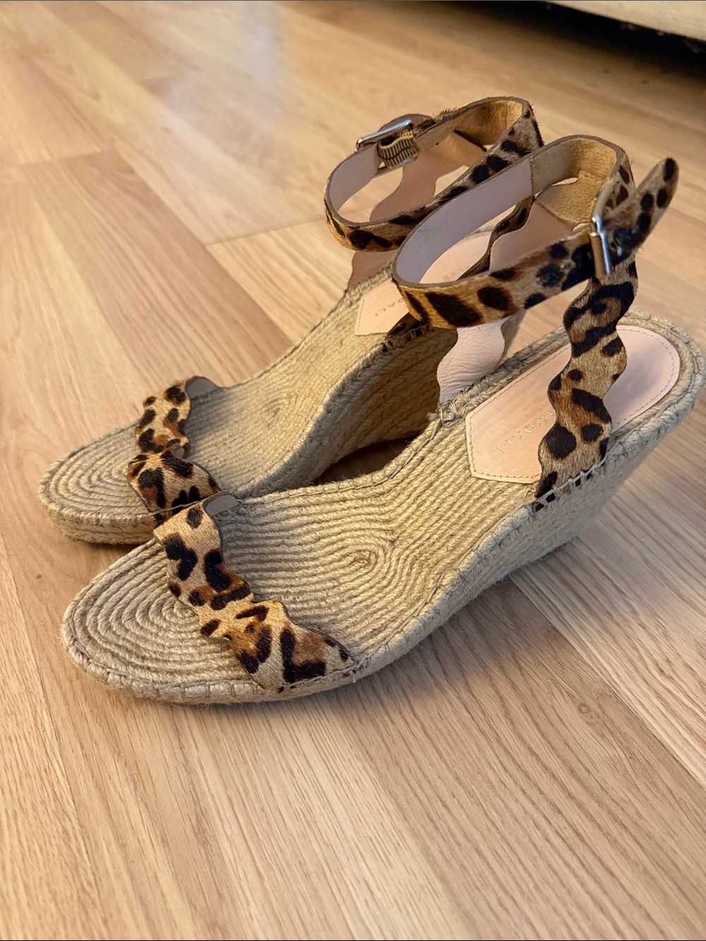 Loeffler Randall leopard calf-hair espadrille wedge sandals size 9